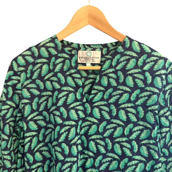 Charleston Shoe Company Swim Cover Up Cotton Leaf Print Tunic Dress Size M - Picture 3 of 9